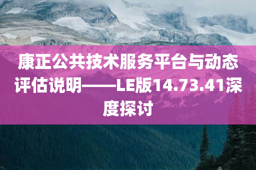 康正公共技术服务平台与动态评估说明——LE版14.73.41深度探讨