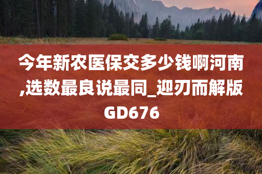 今年新农医保交多少钱啊河南,选数最良说最同_迎刃而解版GD676