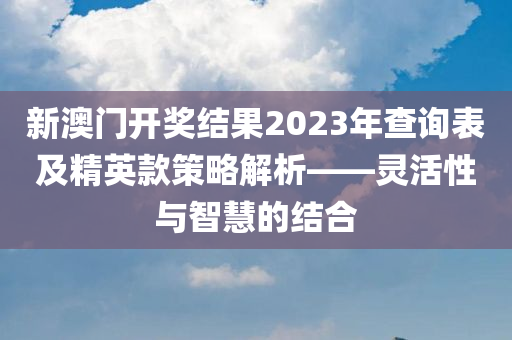 新澳门开奖结果2023年查询表及精英款策略解析——灵活性与智慧的结合