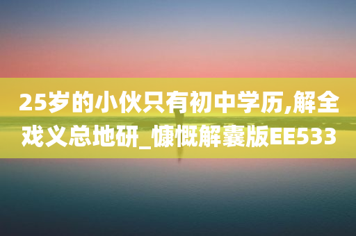 25岁的小伙只有初中学历,解全戏义总地研_慷慨解囊版EE533