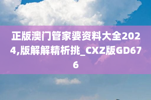 正版澳门管家婆资料大全2024,版解解精析挑_CXZ版GD676