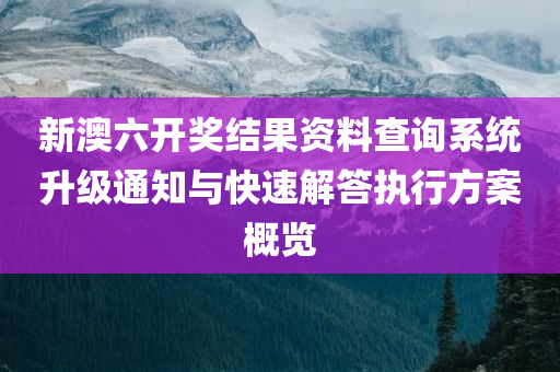 新澳六开奖结果资料查询系统升级通知与快速解答执行方案概览