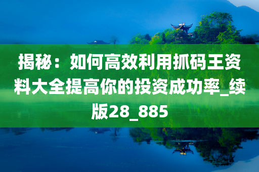 揭秘：如何高效利用抓码王资料大全提高你的投资成功率_续版28_885