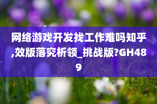 网络游戏开发找工作难吗知乎,效版落究析领_挑战版?GH489