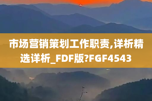 市场营销策划工作职责,详析精选详析_FDF版?FGF4543