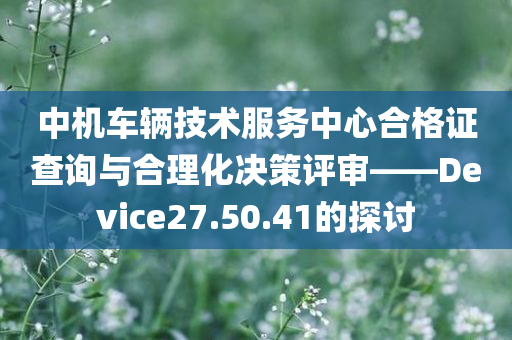 中机车辆技术服务中心合格证查询与合理化决策评审——Device27.50.41的探讨